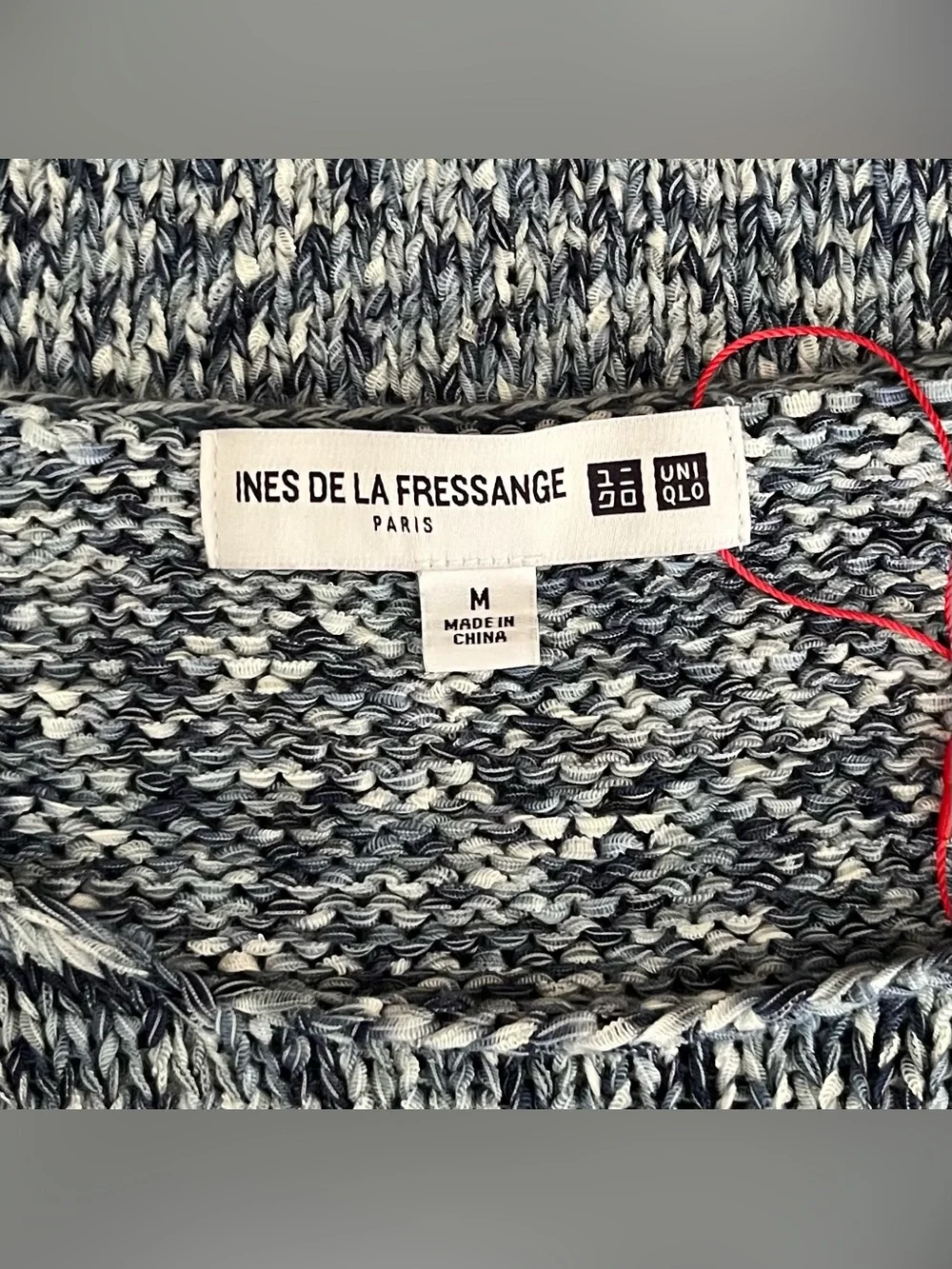 NWOT Uniqlo x Ines de la Fressance Women's Blue Denim Ribbon Knit Sweater Size M